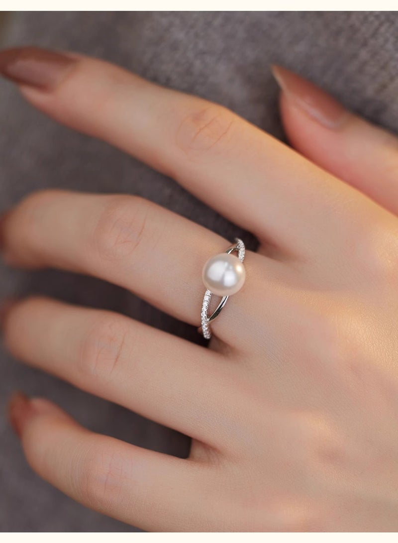 خواتم للفتيات خاتم لؤلؤ طبيعي من الفضة الإسترليني S925 خاتم لؤلؤ طبيعي قابل للتعديل خاتم لؤلؤ مفتوح الطرف خاتم نسائي إكسسوارات نسائية مجوهرات نسائية - Image 4