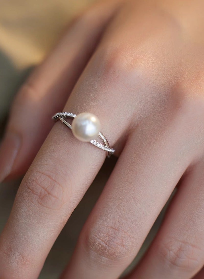 خواتم للفتيات خاتم لؤلؤ طبيعي من الفضة الإسترليني S925 خاتم لؤلؤ طبيعي قابل للتعديل خاتم لؤلؤ مفتوح الطرف خاتم نسائي إكسسوارات نسائية مجوهرات نسائية - Image 2