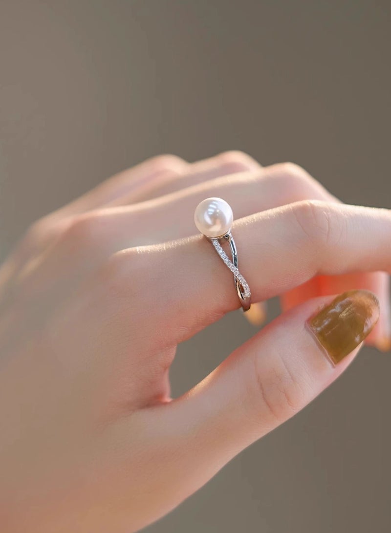 خواتم للفتيات خاتم لؤلؤ طبيعي من الفضة الإسترليني S925 خاتم لؤلؤ طبيعي قابل للتعديل خاتم لؤلؤ مفتوح الطرف خاتم نسائي إكسسوارات نسائية مجوهرات نسائية - Image 5