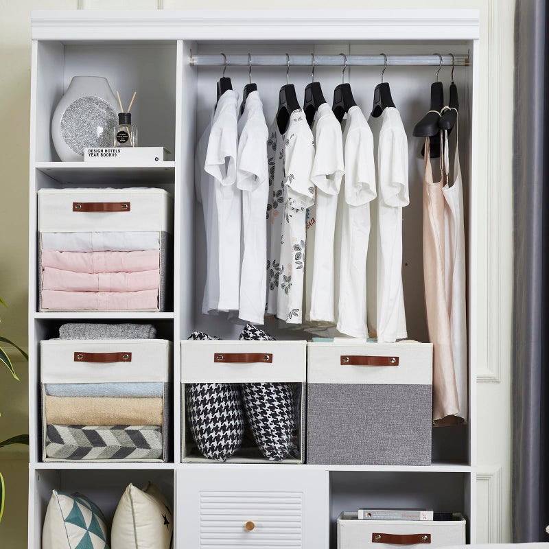 Bagnizer Storage Cubes, 4 Pack Linen Foldable Storage Bins (13 x 13 inch) with Clear Window and 2 Handles, Closet Organizers and Storage for Shelf Closet, Clothes, Books - (Gray and White) - Image 5