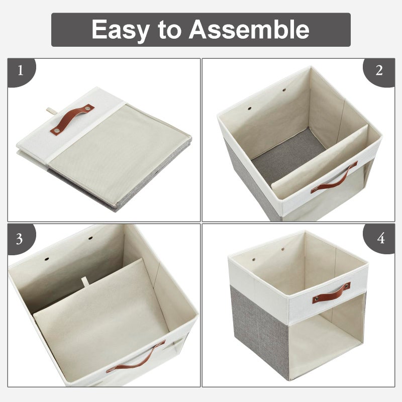 Bagnizer Storage Cubes, 4 Pack Linen Foldable Storage Bins (13 x 13 inch) with Clear Window and 2 Handles, Closet Organizers and Storage for Shelf Closet, Clothes, Books - (Gray and White) - Image 3