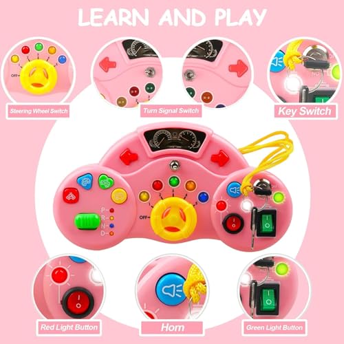 Chocozone Montessori Busy Board with Led Lights Travel Friendly Educational Gaming Console Preschool Toys for Kids Busy Board for Toddlers 1-3 Years (Pink) - Image 3