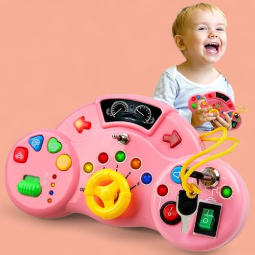 Chocozone Montessori Busy Board with Led Lights Travel Friendly Educational Gaming Console Preschool Toys for Kids Busy Board for Toddlers 1-3 Years (Pink) - Image 1