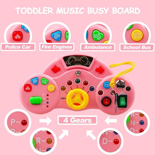 Chocozone Montessori Busy Board with Led Lights Travel Friendly Educational Gaming Console Preschool Toys for Kids Busy Board for Toddlers 1-3 Years (Pink) - Image 2