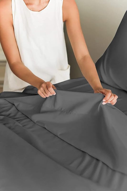 UmI. Brand Umi Super Soft 110GSM Brushed Micro Fabric Shrinkage Fade Resistant Single Bedsheet with 1 Pillow Cover 60x90 Inches Dark Grey Colour - Image 3