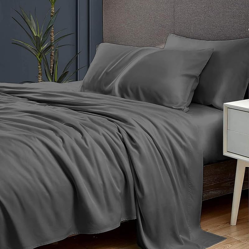 UmI. Brand Umi Super Soft 110GSM Brushed Micro Fabric Shrinkage Fade Resistant Single Bedsheet with 1 Pillow Cover 60x90 Inches Dark Grey Colour - Image 1