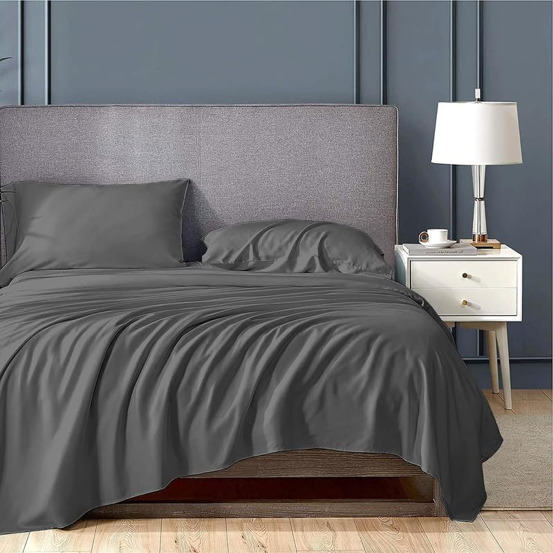 UmI. Brand Umi Super Soft 110GSM Brushed Micro Fabric Shrinkage Fade Resistant Single Bedsheet with 1 Pillow Cover 60x90 Inches Dark Grey Colour - Image 2