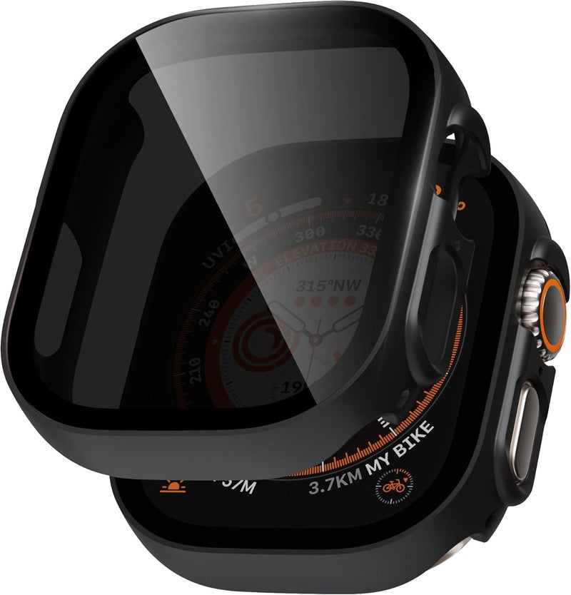 KASTWAVE Privacy Screen Protector Case 49mm for Apple Watch Ultra/Ultra 2, 2 Pack Anti-Scratch, Anti Spy, Ultra-Thin, Stylish, Waterproof, Tempered Glass Screen Protector Case (Black) - Image 1