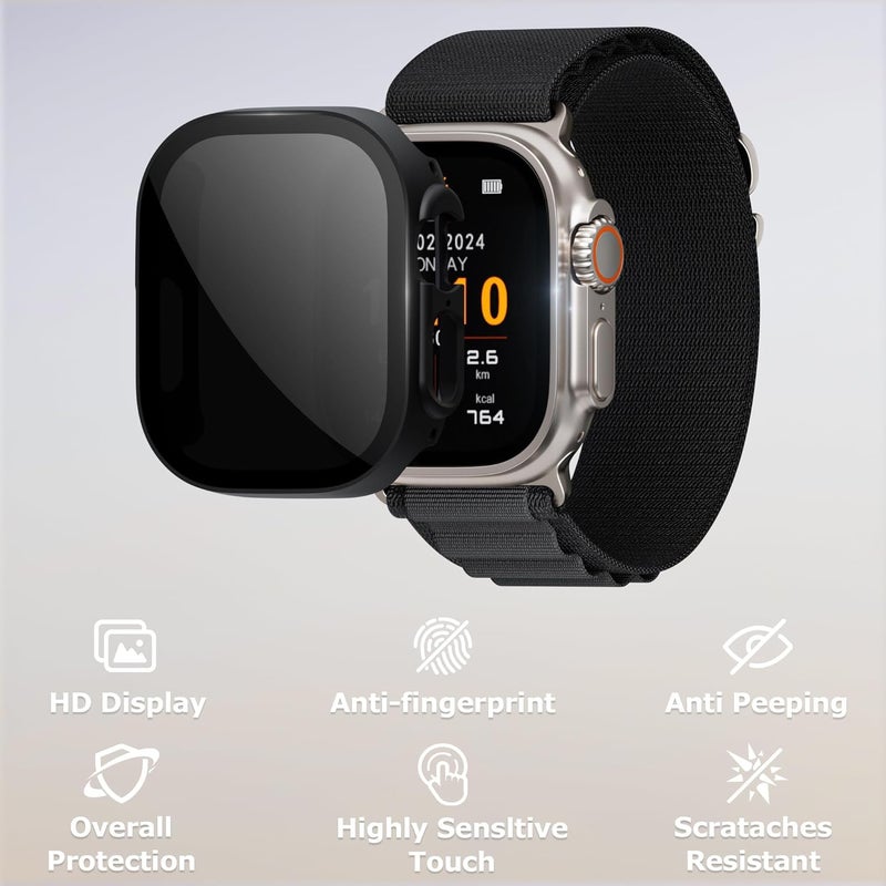 KASTWAVE Privacy Screen Protector Case 49mm for Apple Watch Ultra/Ultra 2, 2 Pack Anti-Scratch, Anti Spy, Ultra-Thin, Stylish, Waterproof, Tempered Glass Screen Protector Case (Black) - Image 3