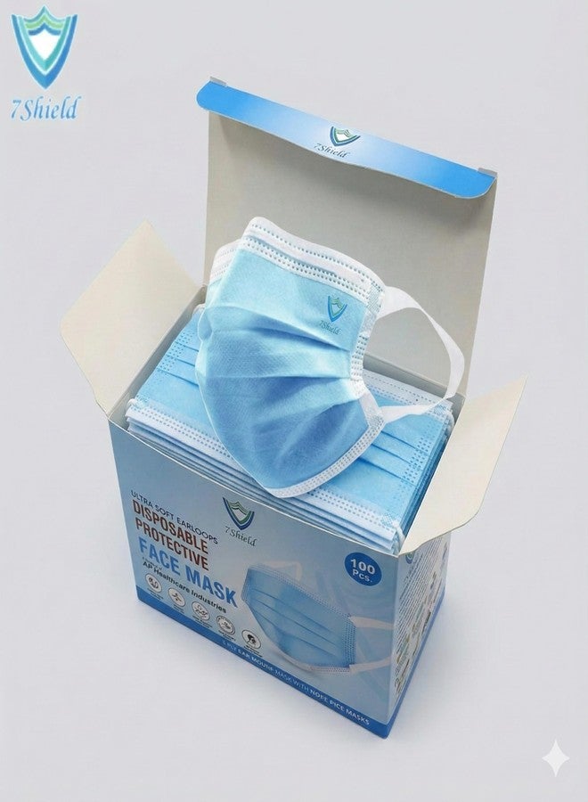 7Shield Disposable Surgical 3Ply Unisex Mask - Ultra Soft Fabric Wide Ear Loop, Comfortable, Inbuilt Plastic Coated Nose Pin, CE and ISO Certified, Convenient Box Pack of 50 (Medical Blue Color) - Image 2