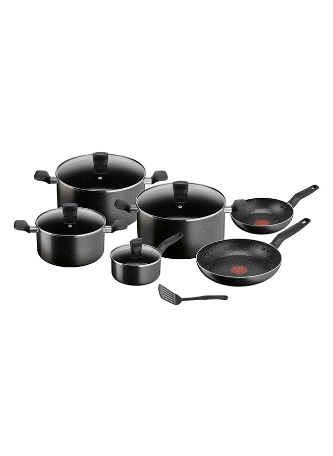 تيفال TEFAL Dark Stone | 11 pc set | Non-stick Cookware | Safe coating | Heat indicator | Ergonomic handles | Glass lid | Gas | Electric | Ceramic hobs | 2 Years Warranty | B491BS85