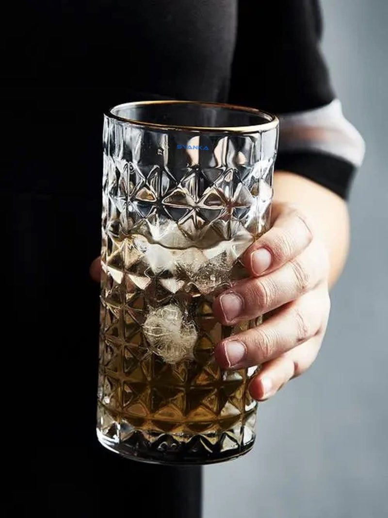 SYANKA Italian Premium Juice Glasses Set of 4, Transparent, 300ml, Diamond Design Highball Glasses for Drinking Juice, Water, and Cocktails - Image 2