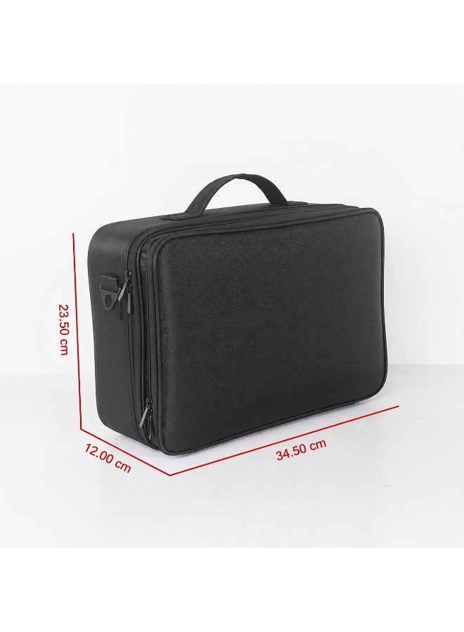 Makeup Bag Empty Vanity Bag – Portable Cosmetic Organizer with Adjustable Slots, Black, Size 34.5 S - Image 1