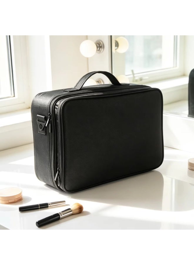 Makeup Bag Empty Vanity Bag – Portable Cosmetic Organizer with Adjustable Slots, Black, Size 34.5 S - Image 3