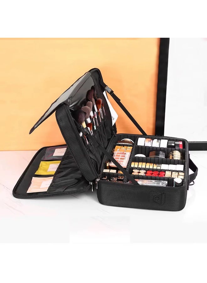 Makeup Bag Empty Vanity Bag – Portable Cosmetic Organizer with Adjustable Slots, Black, Size 34.5 S - Image 5