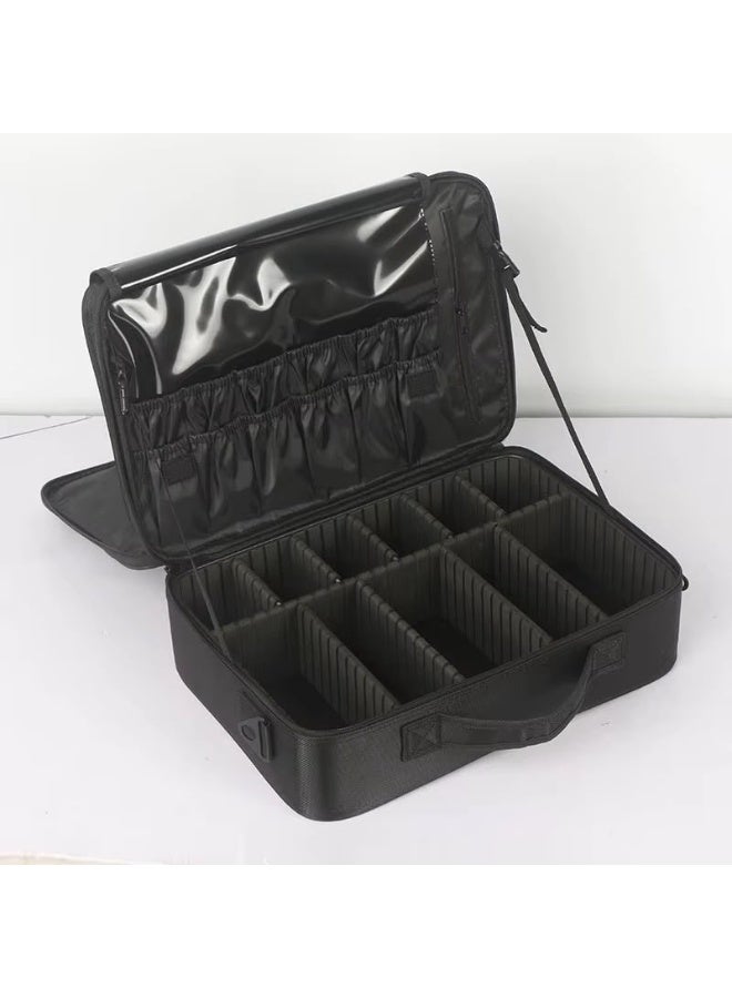 Makeup Bag Empty Vanity Bag – Portable Cosmetic Organizer with Adjustable Slots, Black, Size 34.5 S - Image 4