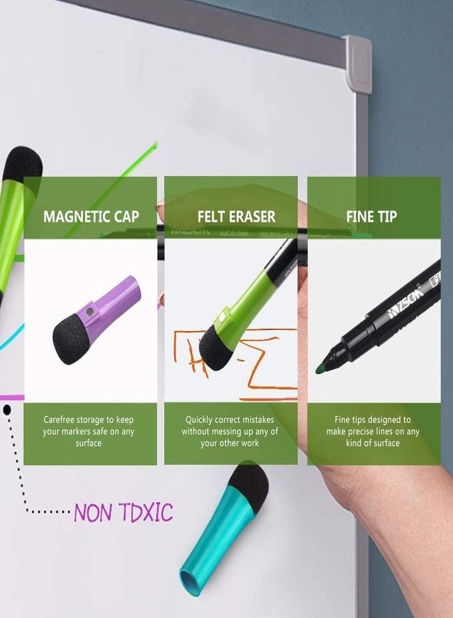 KRYTONE�12 Colors Magnetic Fine Tip Dry Erase Markers with Erasers, Low Odor Fine Point Erasable Whiteboard Marker Pen for Classroom Work Office Supplies (12 Colors) - Image 3