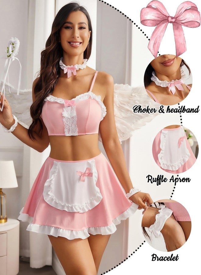 GirlFriend Lingerie Set for Women Ruffle French Maid Outfit with Headpiece Halloween Cosplay Lingerie Set 6 Pack Maid Costume - Image 3