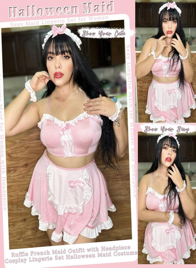 GirlFriend Lingerie Set for Women Ruffle French Maid Outfit with Headpiece Halloween Cosplay Lingerie Set 6 Pack Maid Costume - Image 2