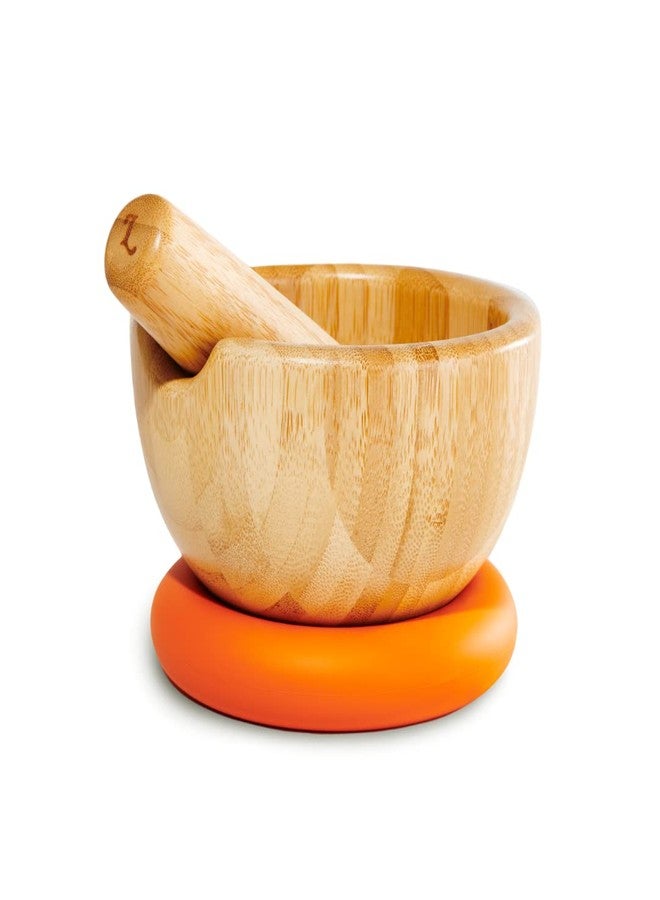 Loisa | Bamboo Mortar and Pestle with Silicone Base | 5.25" Mortar Bowl | Premium Latin Cooking Utensils | Orange - Image 1