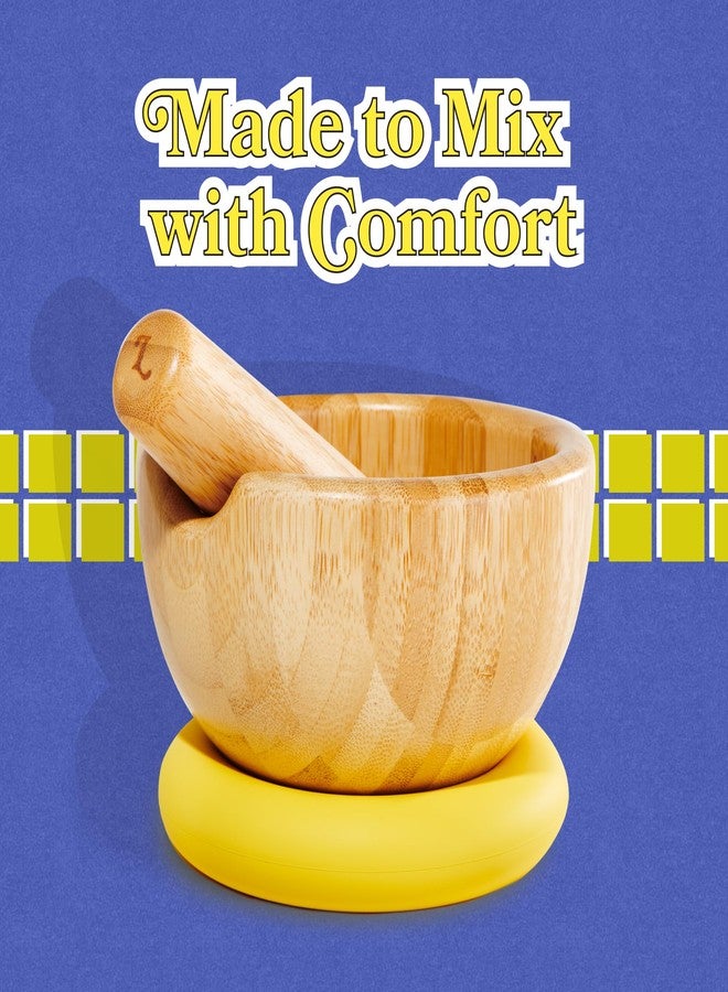 Loisa | Bamboo Mortar and Pestle with Silicone Base | 5.25" Mortar Bowl | Premium Latin Cooking Utensils | Orange - Image 2