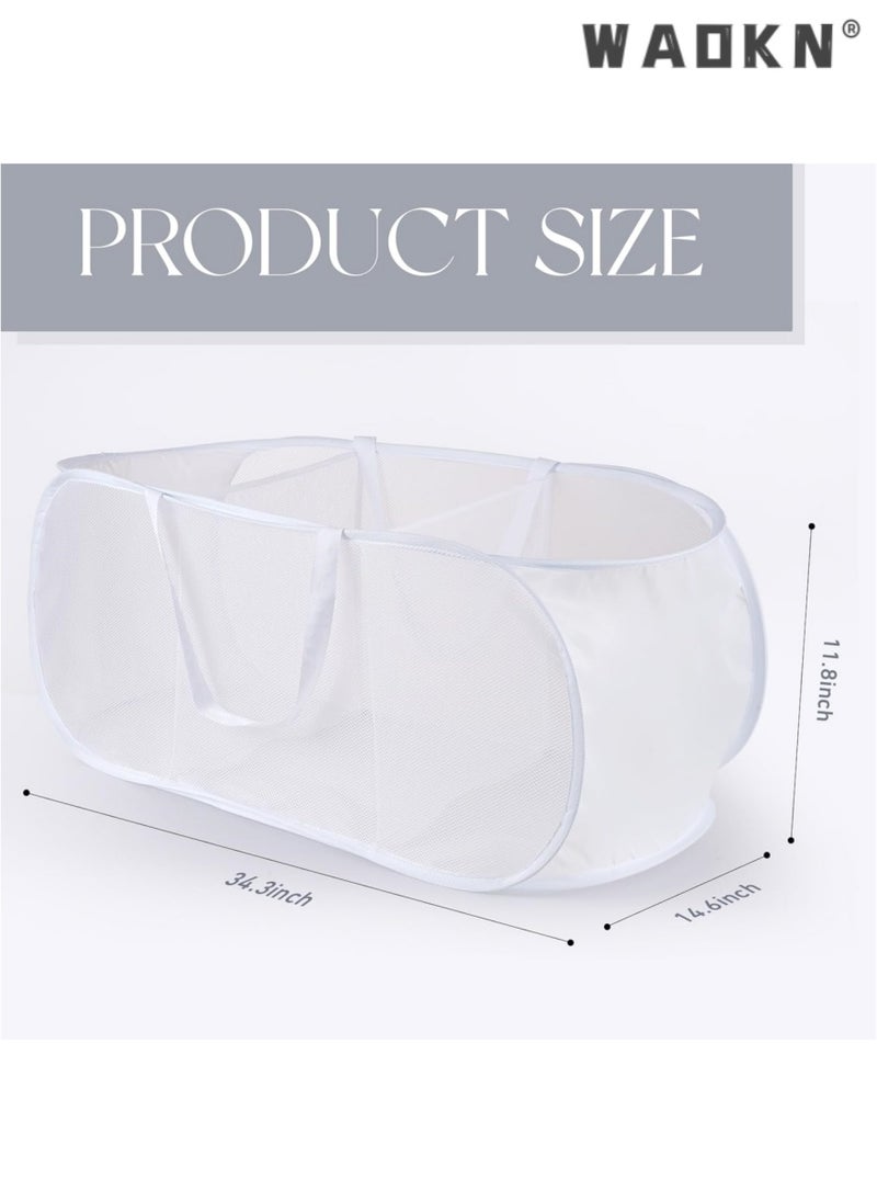WAOKN - 2 Pack Popup Laundry Hamper, 3 Compartment Sortable Collapsible Mesh Pop up Laundry Basket, Foldable Laundry Hampers, Portable Laundry Basket for Family College Dorm Hoom Dirt Clothes Bin with Handle - Image 1
