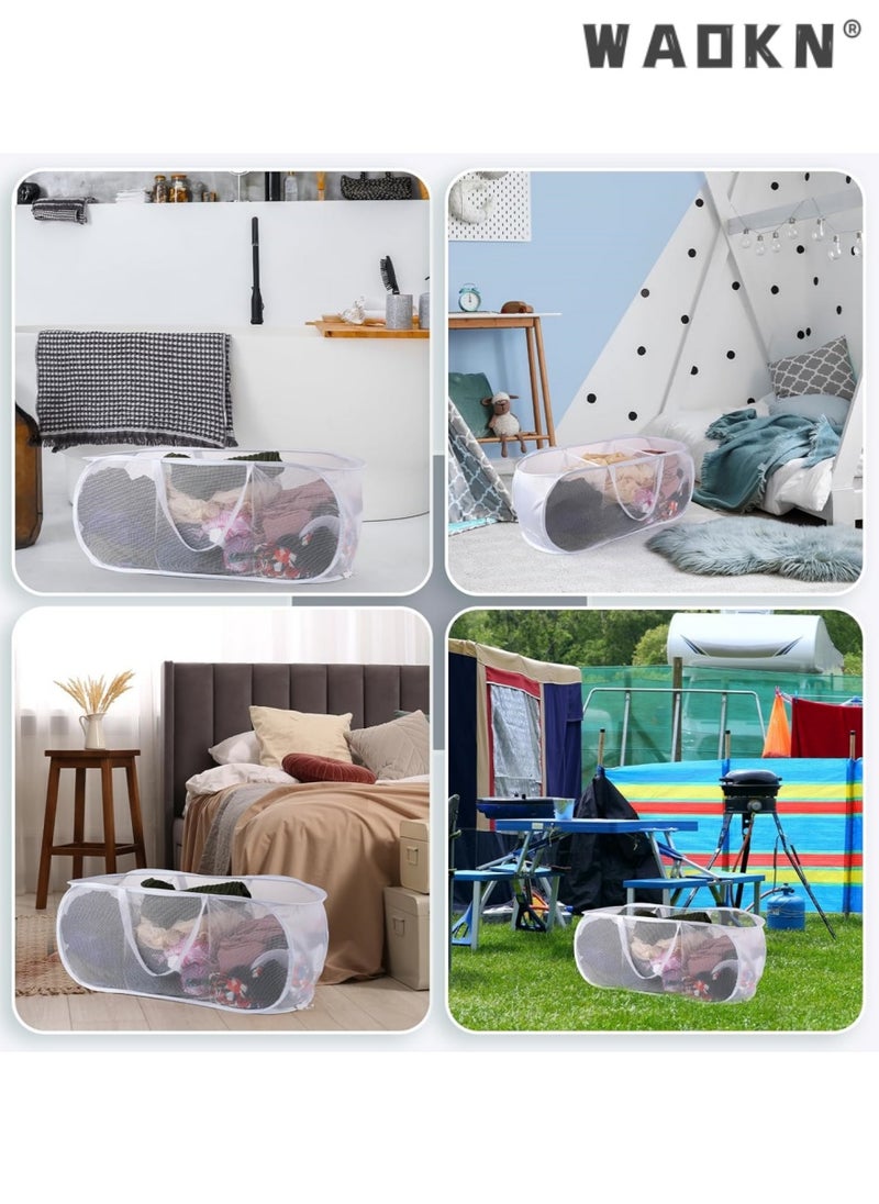 WAOKN - 2 Pack Popup Laundry Hamper, 3 Compartment Sortable Collapsible Mesh Pop up Laundry Basket, Foldable Laundry Hampers, Portable Laundry Basket for Family College Dorm Hoom Dirt Clothes Bin with Handle - Image 1