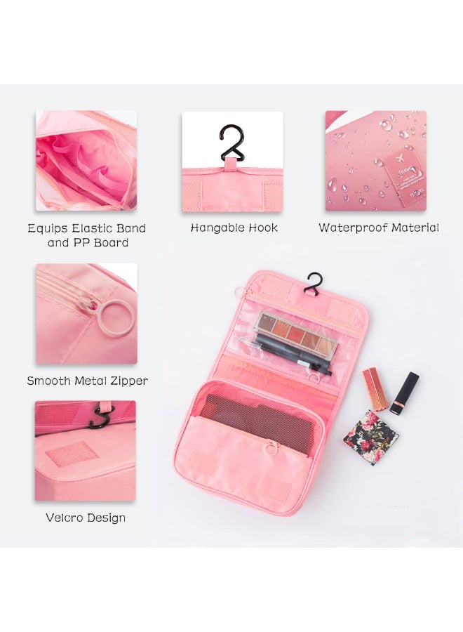 LUMYA Hanging Toiletry Bag for Travel, Large Capacity Makeup Organizer with Hook, Waterproof Oxford Fabric Cosmetic Bag for Men & Women, Foldable Toiletry Kit for Bathroom, Business Trip, Gym (Pink) - Image 4