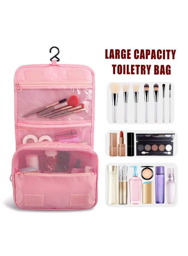 LUMYA Hanging Toiletry Bag for Travel, Large Capacity Makeup Organizer with Hook, Waterproof Oxford Fabric Cosmetic Bag for Men & Women, Foldable Toiletry Kit for Bathroom, Business Trip, Gym (Pink) - Image 5