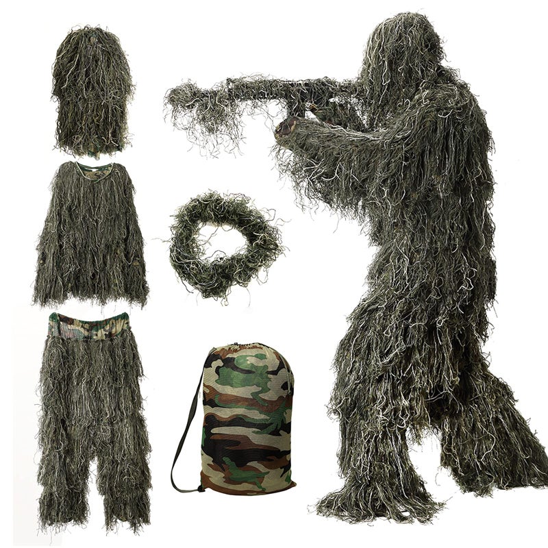 DoCred Ghillie Suit for Men, 5 in 1 Ghillie Suit Superior Camo Hunting Clothes for Kids/Youth Hunters, Military, Sniper Airsoft and Paintball - Image 1