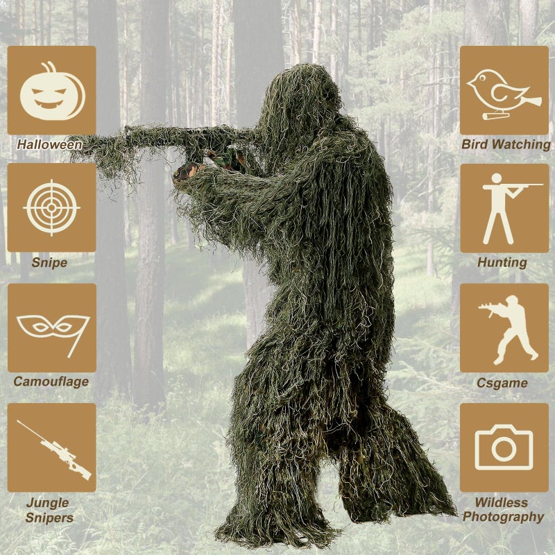 DoCred Ghillie Suit for Men, 5 in 1 Ghillie Suit Superior Camo Hunting Clothes for Kids/Youth Hunters, Military, Sniper Airsoft and Paintball - Image 3