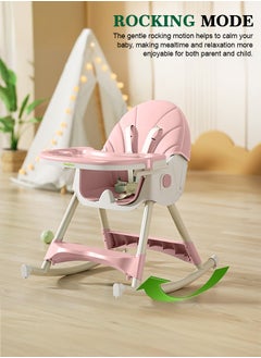 BAYBEE IRIS 3 in 1 Baby High Chair For Kids, Baby Feeding Chair Booster Seat With Rocker, Wheels, Storage, Recline - Pink  - Image 2