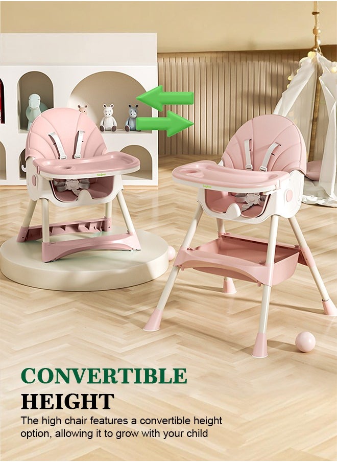 BAYBEE IRIS 3 in 1 Baby High Chair For Kids, Baby Feeding Chair Booster Seat With Rocker, Wheels, Storage, Recline - Pink  - Image 3