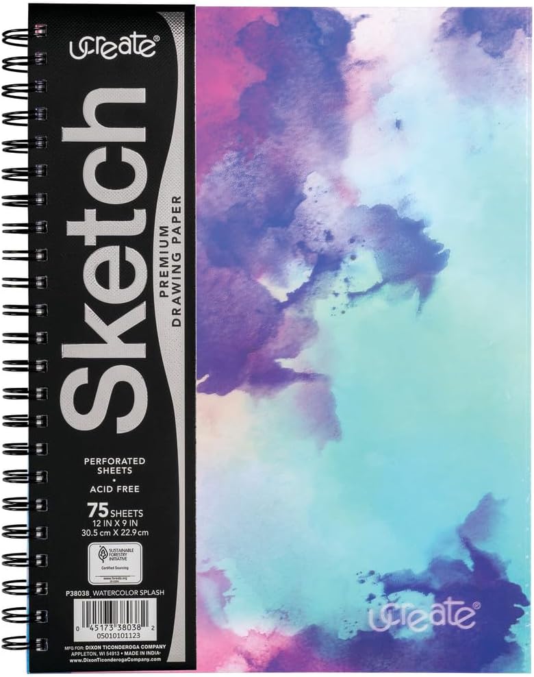 UCREATE دفتر رسم بولي موضة، رذاذ ألوان مائية، 9" × 12"، 1 عدد - Image 1