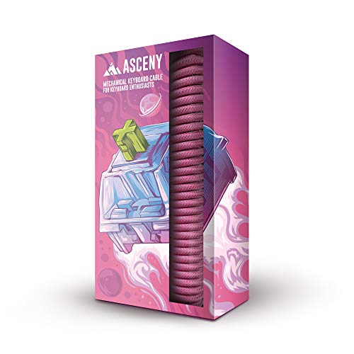 ASCENY Coiled & Double-Sleeved Mechanical Keyboard Cable, for Type-C Mechanical Keyboards (Pink) - Image 1