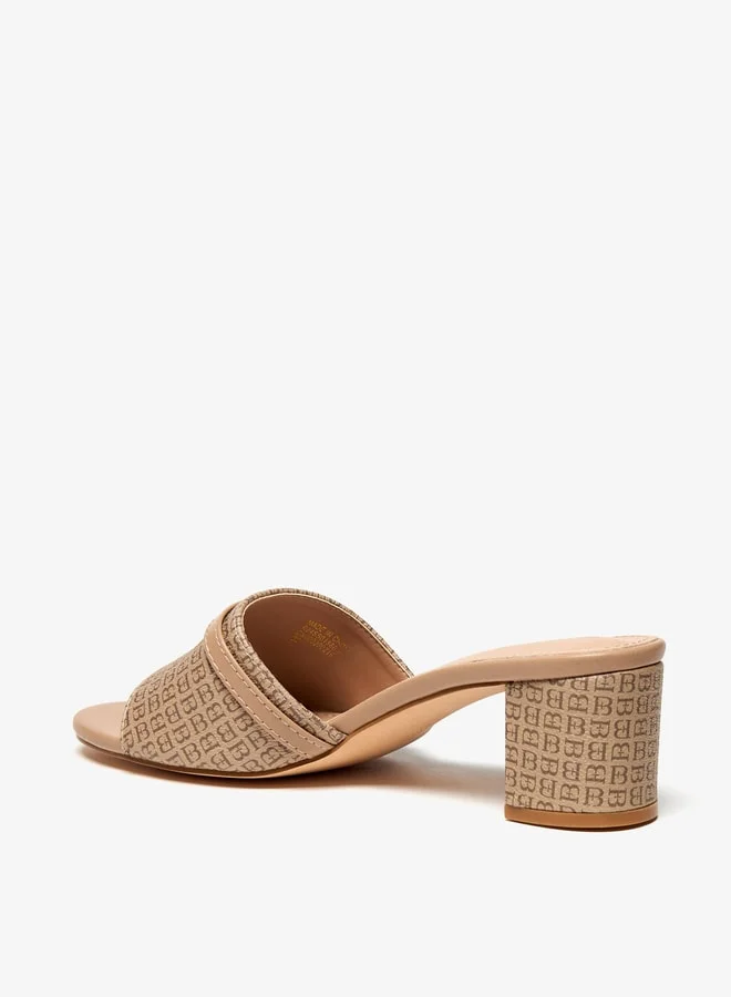 Flora Bella By Shoexpress Women Monogram Print Slip-On Sandals with Block Heels and Buckle Accent