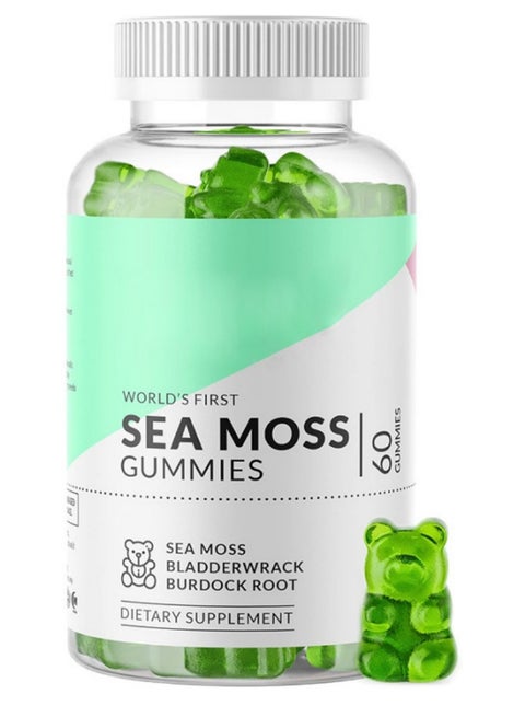 Sea Moss Gummies - Natural Irish Sea Moss and Bladderwrack with Burdock Gummy - 60 Gummies - Vegan - Thyroid, Healthy Skin, Keto Detox, Gut, Joint Support Alkaline Supplements