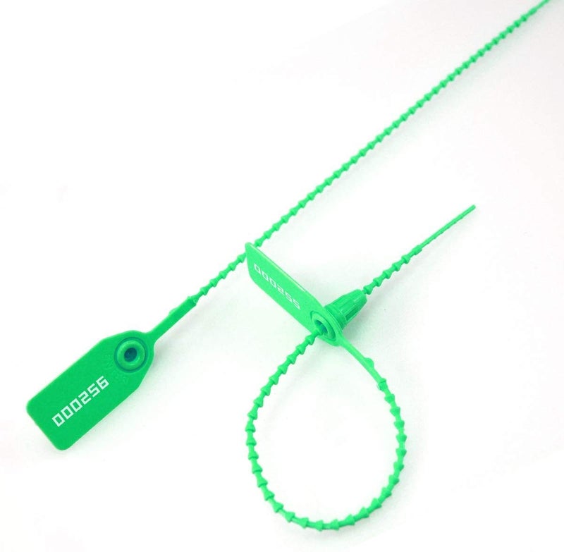 1000 Numbered Plastic Security Seals Pull Tight Tamper Evident Tags Disposable Self-Locking Zip Ties Pull Tite Tags for Fire Extinguisher 250mm (Green)
