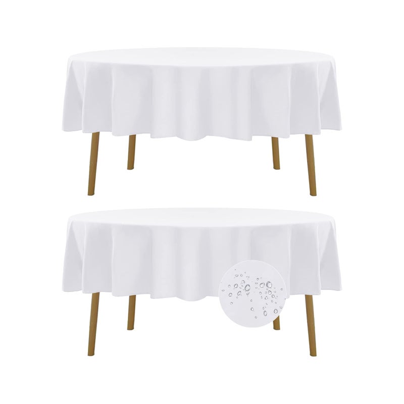 Fokitut 2 Pack Waterproof Round Tablecloth 90 Inch Stain Resistant and Wrinkle Polyester Table Cloth Fabric Table Cover for Kitchen Dining Wedding Party Holiday DinnerWhite