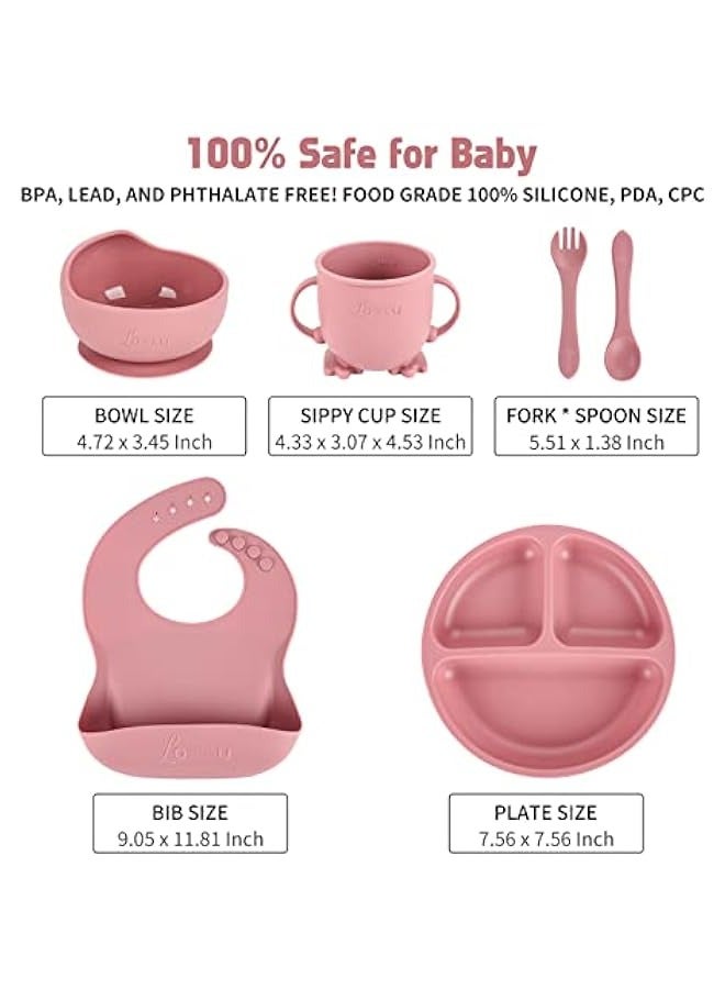 6 Piece Silicone Baby Feeding Set Pink - Image 2