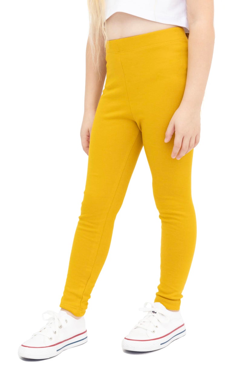 Lilax Girls' Basic Solid Full Length Cotton Soft Leggings (5T, Mustard) - Image 1