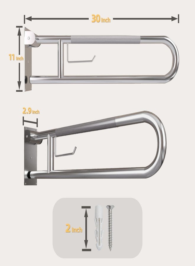 Bmoytu Toilet Grab Bar, Fold Down Grab Bar with Paper Holder, Knurled Anti-Slip Grab Bars for Toilet, Stainless Steel Handrails Toilet for Seniors Disabled Elderly Pregnant, Brushed Nickel, 30 Inch - Image 2