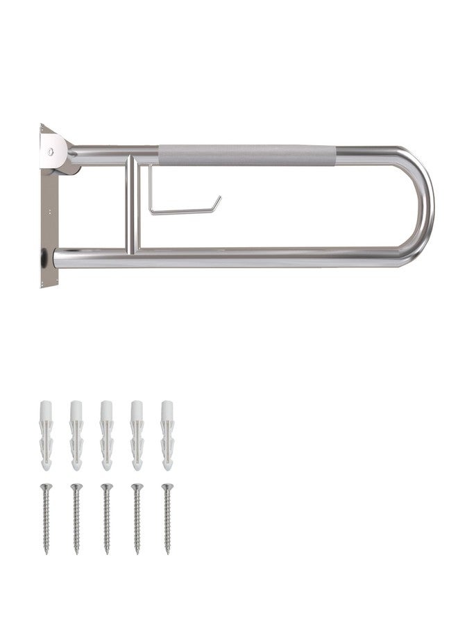 Bmoytu Toilet Grab Bar, Fold Down Grab Bar with Paper Holder, Knurled Anti-Slip Grab Bars for Toilet, Stainless Steel Handrails Toilet for Seniors Disabled Elderly Pregnant, Brushed Nickel, 30 Inch - Image 1