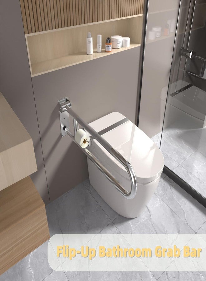 Bmoytu Toilet Grab Bar, Fold Down Grab Bar with Paper Holder, Knurled Anti-Slip Grab Bars for Toilet, Stainless Steel Handrails Toilet for Seniors Disabled Elderly Pregnant, Brushed Nickel, 30 Inch - Image 4