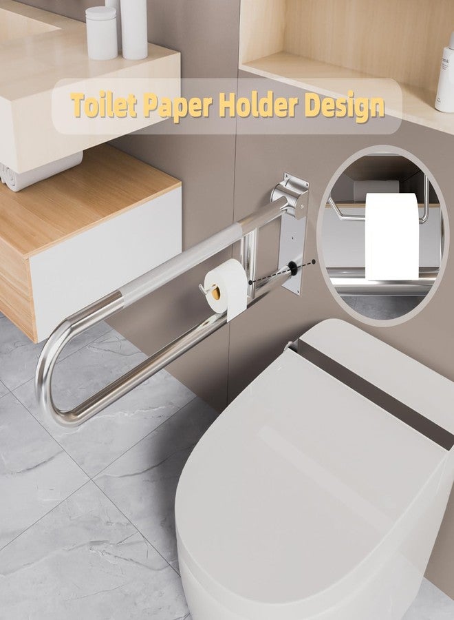 Bmoytu Toilet Grab Bar, Fold Down Grab Bar with Paper Holder, Knurled Anti-Slip Grab Bars for Toilet, Stainless Steel Handrails Toilet for Seniors Disabled Elderly Pregnant, Brushed Nickel, 30 Inch - Image 3