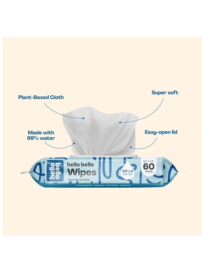 Hello Bello Extra Gentle Unscented Baby Wipes - Plant Based - Made with 99% Water and Aloe for Babies and Kids - 60 Count (Pack of 9) Total 540 Count  - Image 3