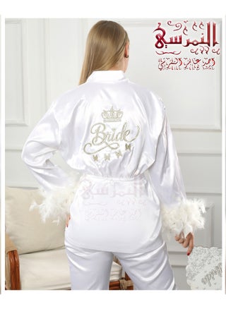 Bride's pajamas Two pieces , Embroidered ,feathers with white - pzsku/ZE92F9B164C9BCFE9A56BZ/45/_/1738851411/21831b3d-0bf0-46c0-bcc6-c23c165b4edd