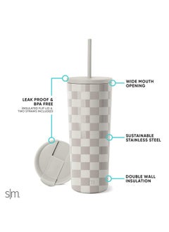 Simple Modern Simple Modern Insulated Tumbler with Lid and Straw | Iced Coffee Cup Reusable Stainless Steel Water Bottle Travel Mug | Gifts for Women Men Her Him | Classic Collection | 24oz | Checkmate  - Image 2