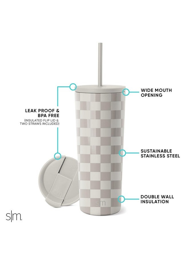 Simple Modern Simple Modern Insulated Tumbler with Lid and Straw | Iced Coffee Cup Reusable Stainless Steel Water Bottle Travel Mug | Gifts for Women Men Her Him | Classic Collection | 24oz | Checkmate - Image 2