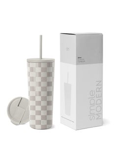 Simple Modern Simple Modern Insulated Tumbler with Lid and Straw | Iced Coffee Cup Reusable Stainless Steel Water Bottle Travel Mug | Gifts for Women Men Her Him | Classic Collection | 24oz | Checkmate  - Image 1
